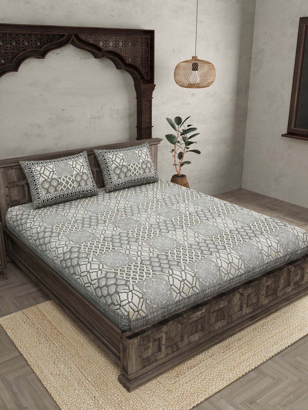 JAIPUR FABRIC Ethnic Motifs 240 TC Motifs Pure Cotton King Bedsheet with 2 Pillow Covers, Grey
JAIPUR FABRIC Ethnic Motifs 240 TC Motifs Pure Cotton King Bedsheet with 2 Pillow Covers, Grey