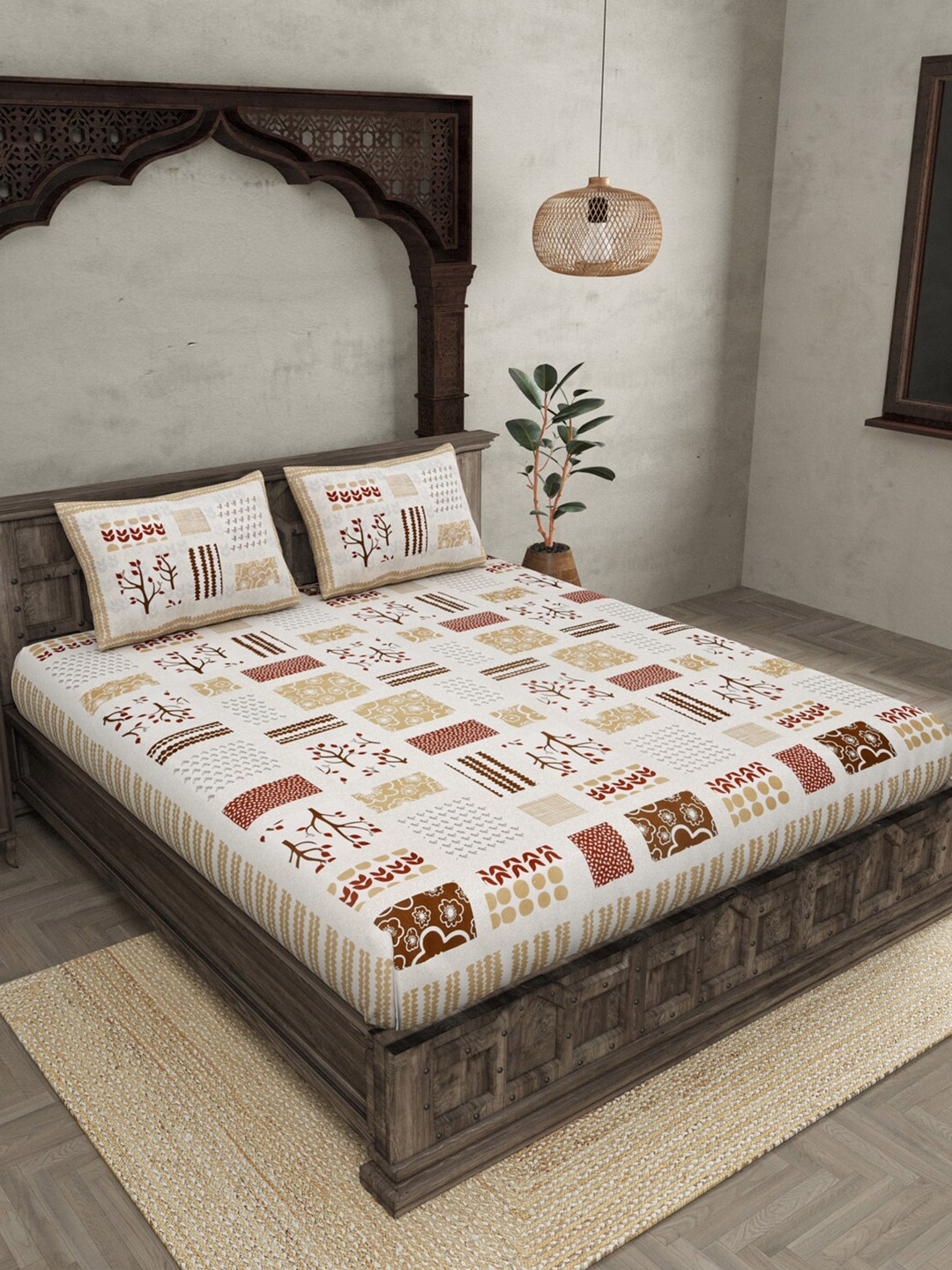 JAIPUR FABRIC Ethnic Motifs 240 TC Motifs Cotton King Bedsheet with 2 Pillow Covers, Gold
JAIPUR FABRIC Ethnic Motifs 240 TC Motifs Cotton King Bedsheet with 2 Pillow Covers, Gold
