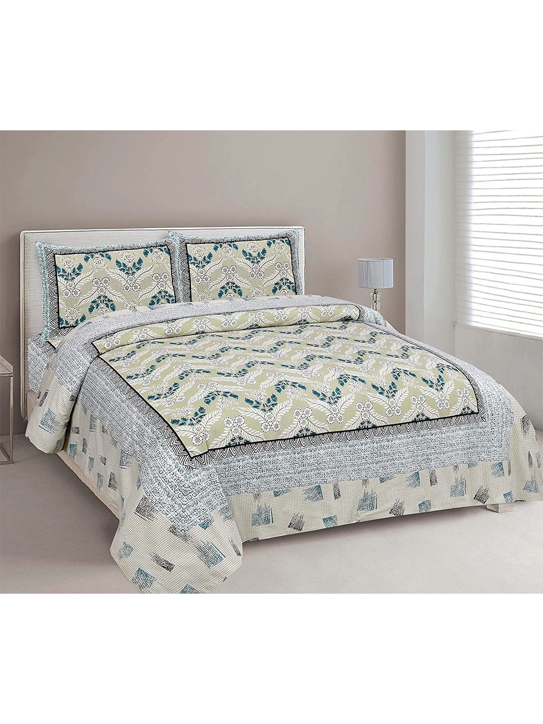 EasyGoods Beige and Green Ethnic Motifs 240 TC Cotton King Bedsheet with Pillow Covers
EasyGoods Beige and Green Ethnic Motifs 240 TC Cotton King Bedsheet with Pillow Covers