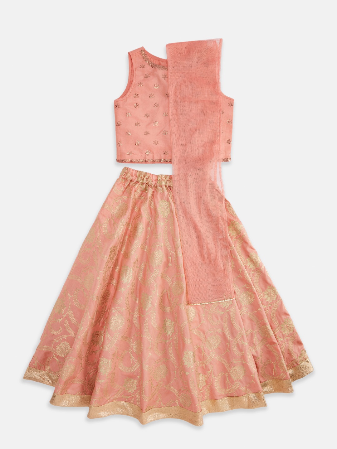 AKKRITI BY PANTALOONS Girls Coral & Gold-Toned Embellished Ready to Wear Lehenga & Blouse With Dupatta
AKKRITI BY PANTALOONS Girls Coral & Gold-Toned Embellished Ready to Wear Lehenga & Blouse With Dupatta