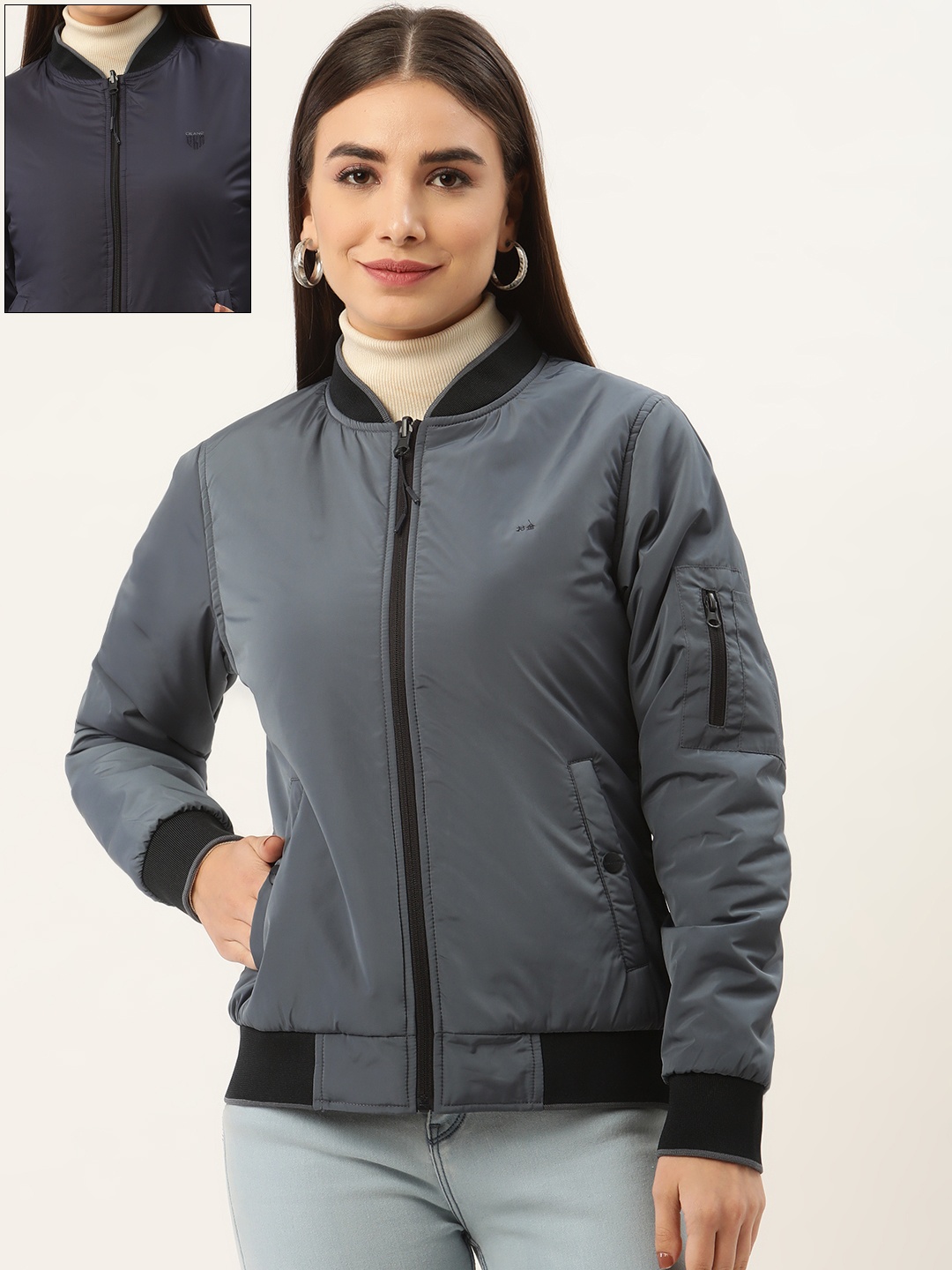 Okane Women Blue Reversible Bomber Jacket