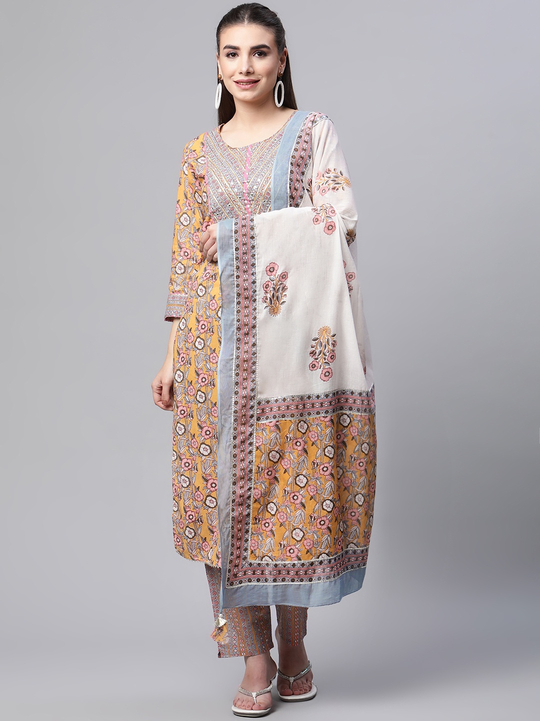 Mishpra Women Mustard Yellow Ethnic Motifs Yoke Design Gotta Patti Pure Cotton Kurta with Trousers & With
Mishpra Women Mustard Yellow Ethnic Motifs Yoke Design Gotta Patti Pure Cotton Kurta with Trousers & With