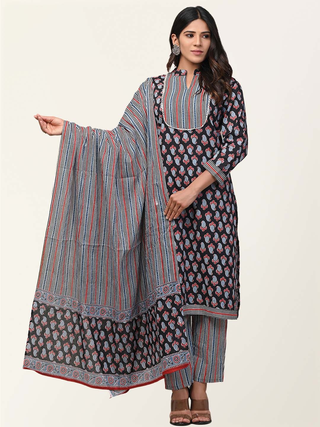 FERANOID Women Black Ethnic Motifs Printed Pure Cotton Kurta with Trousers & With Dupatta
FERANOID Women Black Ethnic Motifs Printed Pure Cotton Kurta with Trousers & With Dupatta
