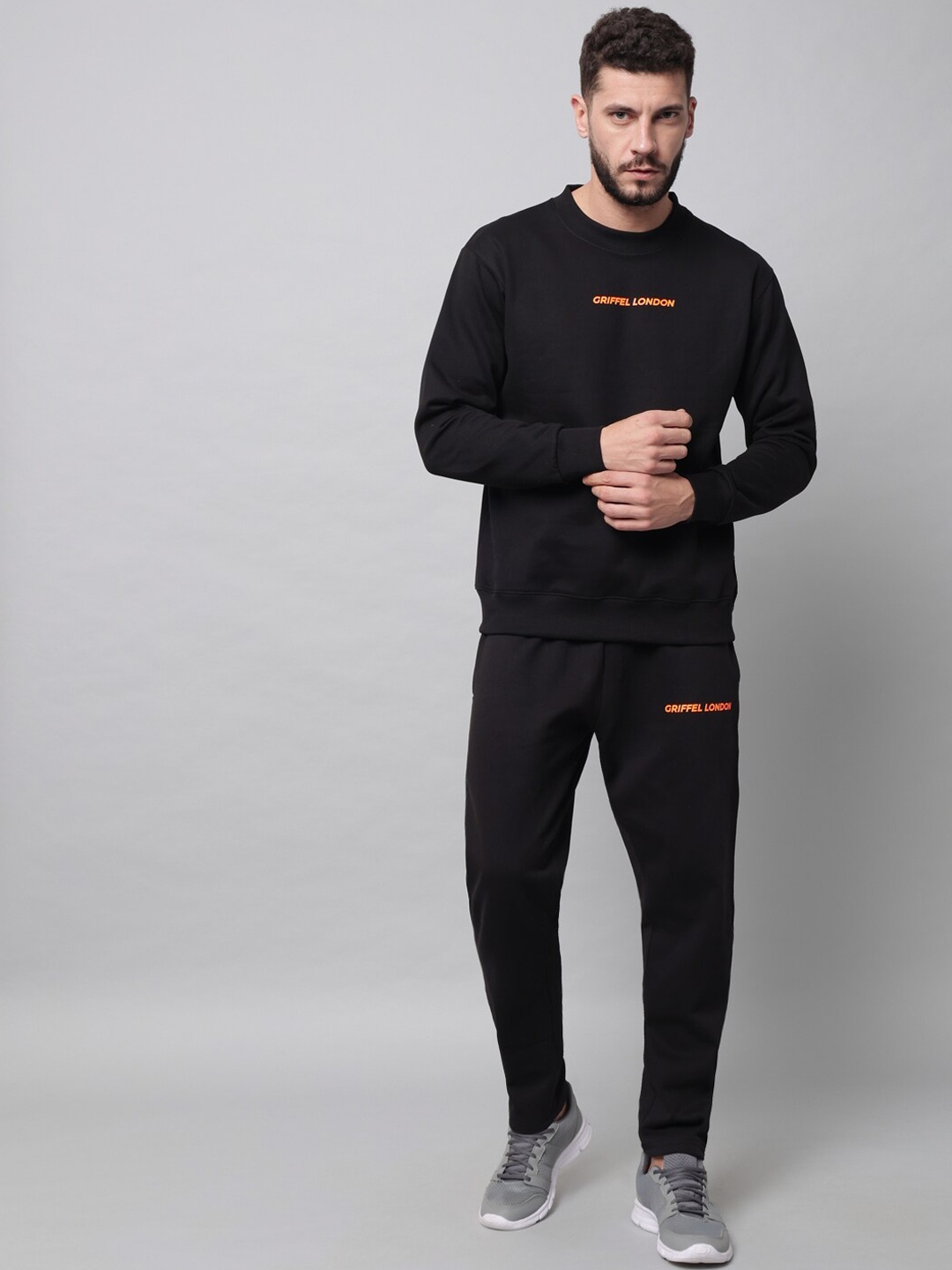 GRIFFEL Men Black Solid Tracksuit