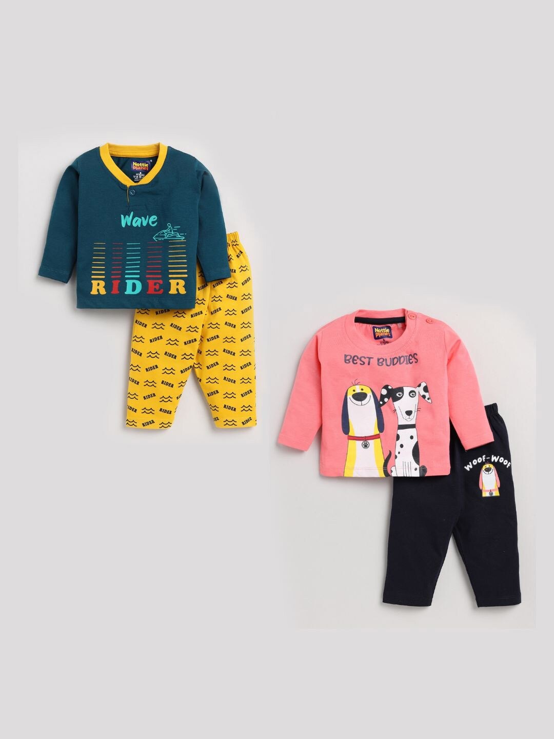 Nottie Planet Unisex Kids Grey & Yellow Printed Pack Of 2 Pure Cotton T-shirt with Pyjamas
Nottie Planet Unisex Kids Grey & Yellow Printed Pack Of 2 Pure Cotton T-shirt with Pyjamas