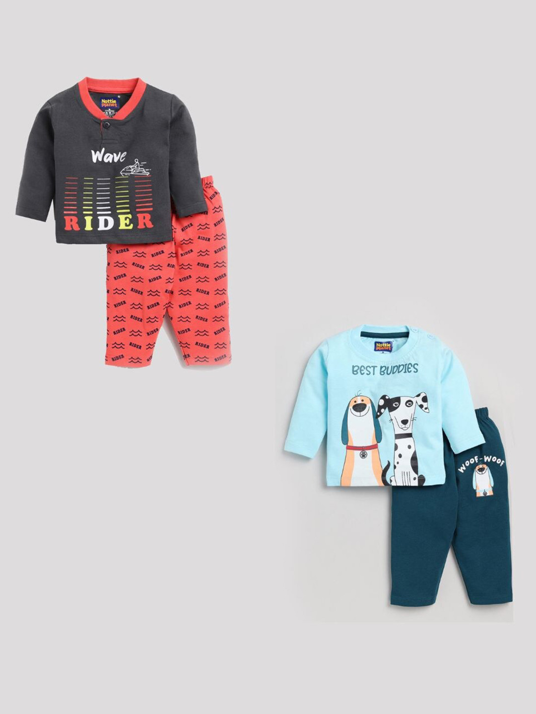 Nottie Planet Unisex Kids Grey & Coral Printed Pack Of 2 Pure Cotton T-shirt with Pyjamas
Nottie Planet Unisex Kids Grey & Coral Printed Pack Of 2 Pure Cotton T-shirt with Pyjamas