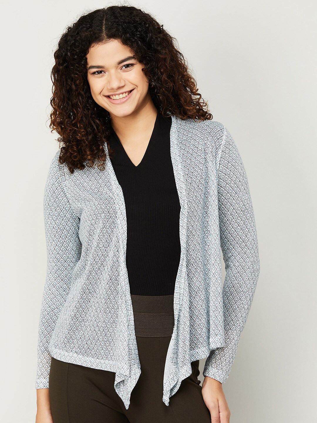 CODE by Lifestyle Women Printed Open Front Shrug, White 
CODE by Lifestyle Women Printed Open Front Shrug, White