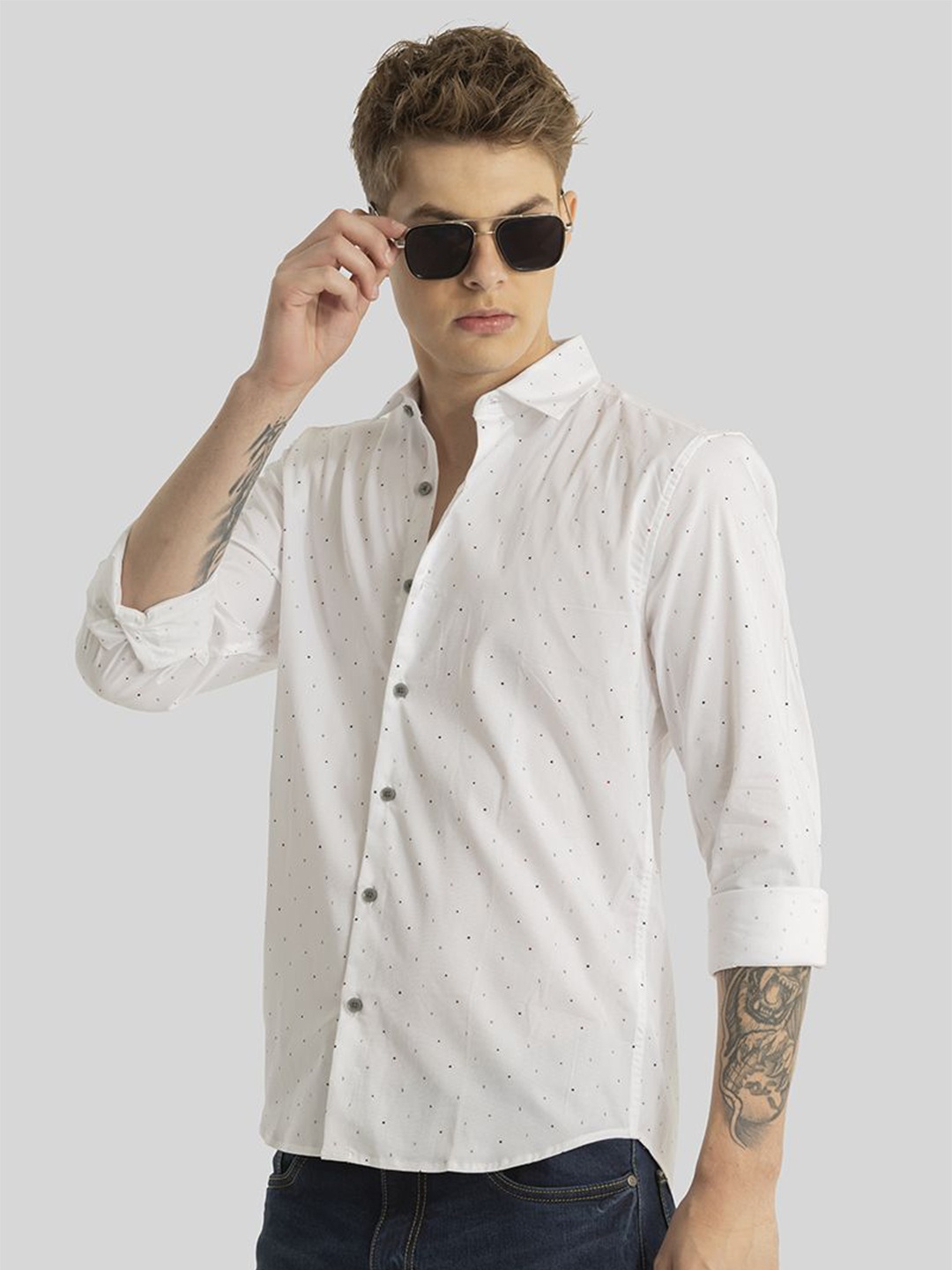 Snitch Men Smart Slim Fit Micro Ditsy Printed Opaque Pure Cotton Casual Shirt, White
Snitch Men Smart Slim Fit Micro Ditsy Printed Opaque Pure Cotton Casual Shirt, White