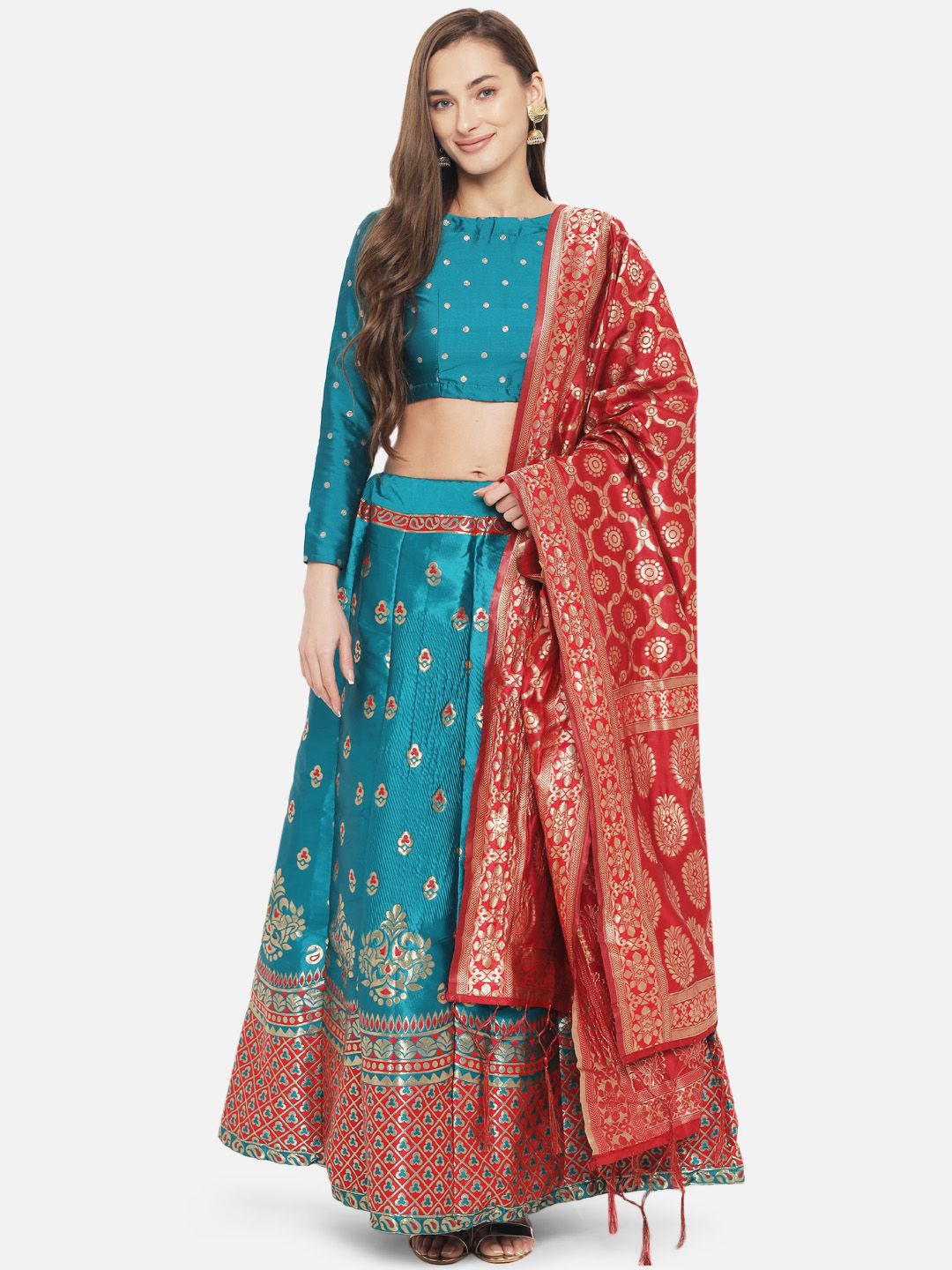 MAGMINA Woven Design Semi-Stitched Lehenga & Unstitched Blouse With Dupatta, Turquoise blue
MAGMINA Woven Design Semi-Stitched Lehenga & Unstitched Blouse With Dupatta, Turquoise blue