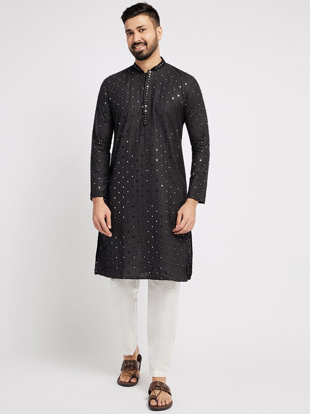 Ethnic India Geometric Embroidered Mirror Work Mandarin Collar Cotton Straight Kurta, Black
Ethnic India Geometric Embroidered Mirror Work Mandarin Collar Cotton Straight Kurta, Black