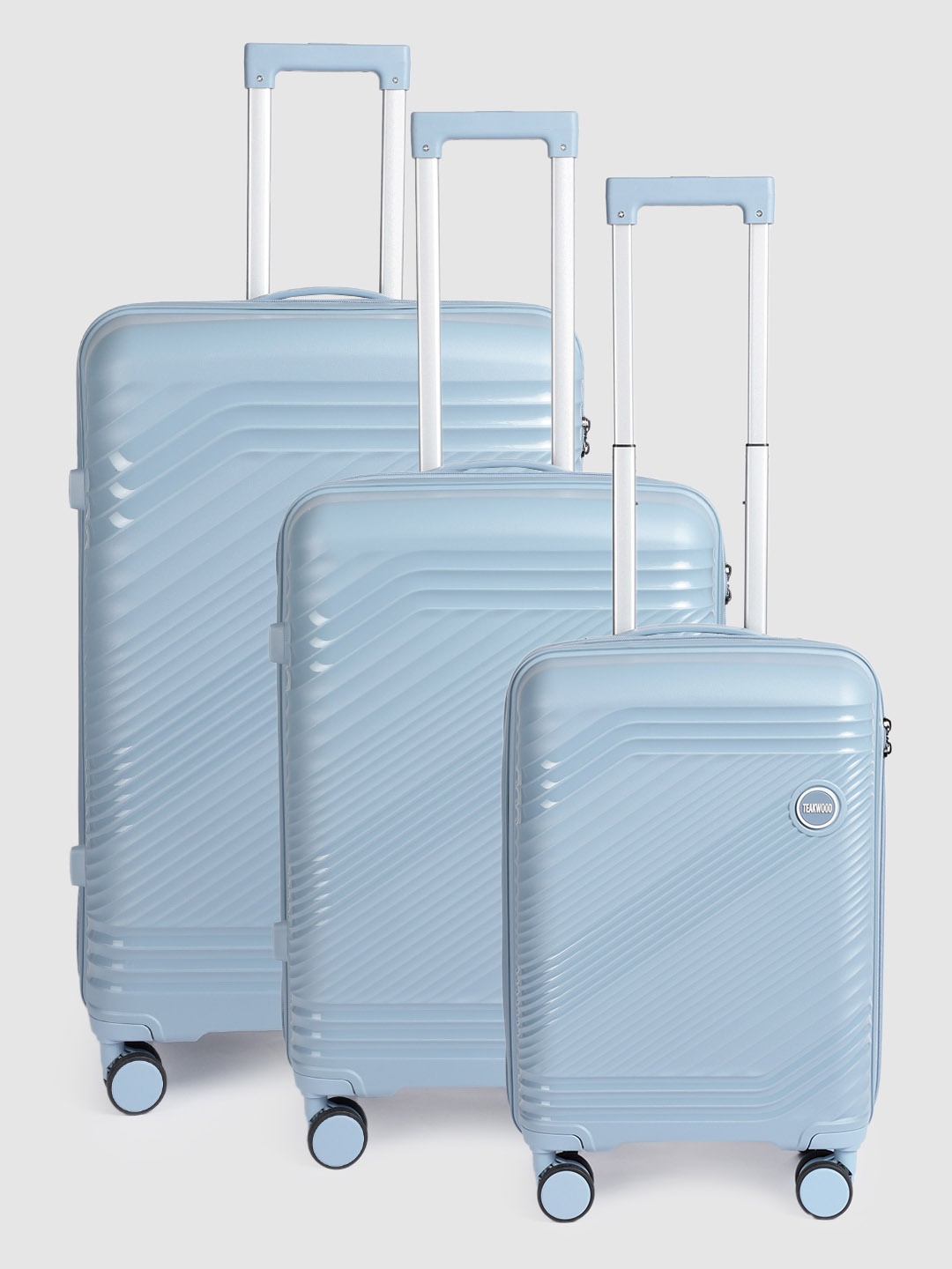Teakwood Leathers STRIPES Texture 360 Degree Rotation Set of 3 Hard Sided Trolley Bag 191L, Blue
Teakwood Leathers STRIPES Texture 360 Degree Rotation Set of 3 Hard Sided Trolley Bag 191L, Blue