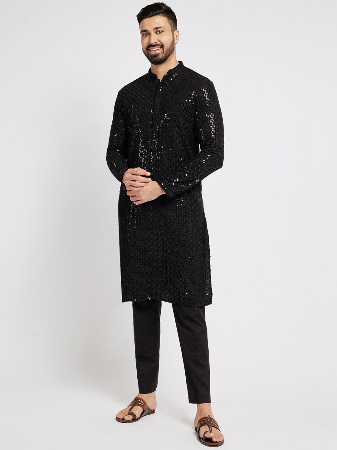 Ethnic India Geometric Embroidered Chikankari & Sequinned Mandarin Collar Straight Kurta, Black
Ethnic India Geometric Embroidered Chikankari & Sequinned Mandarin Collar Straight Kurta, Black