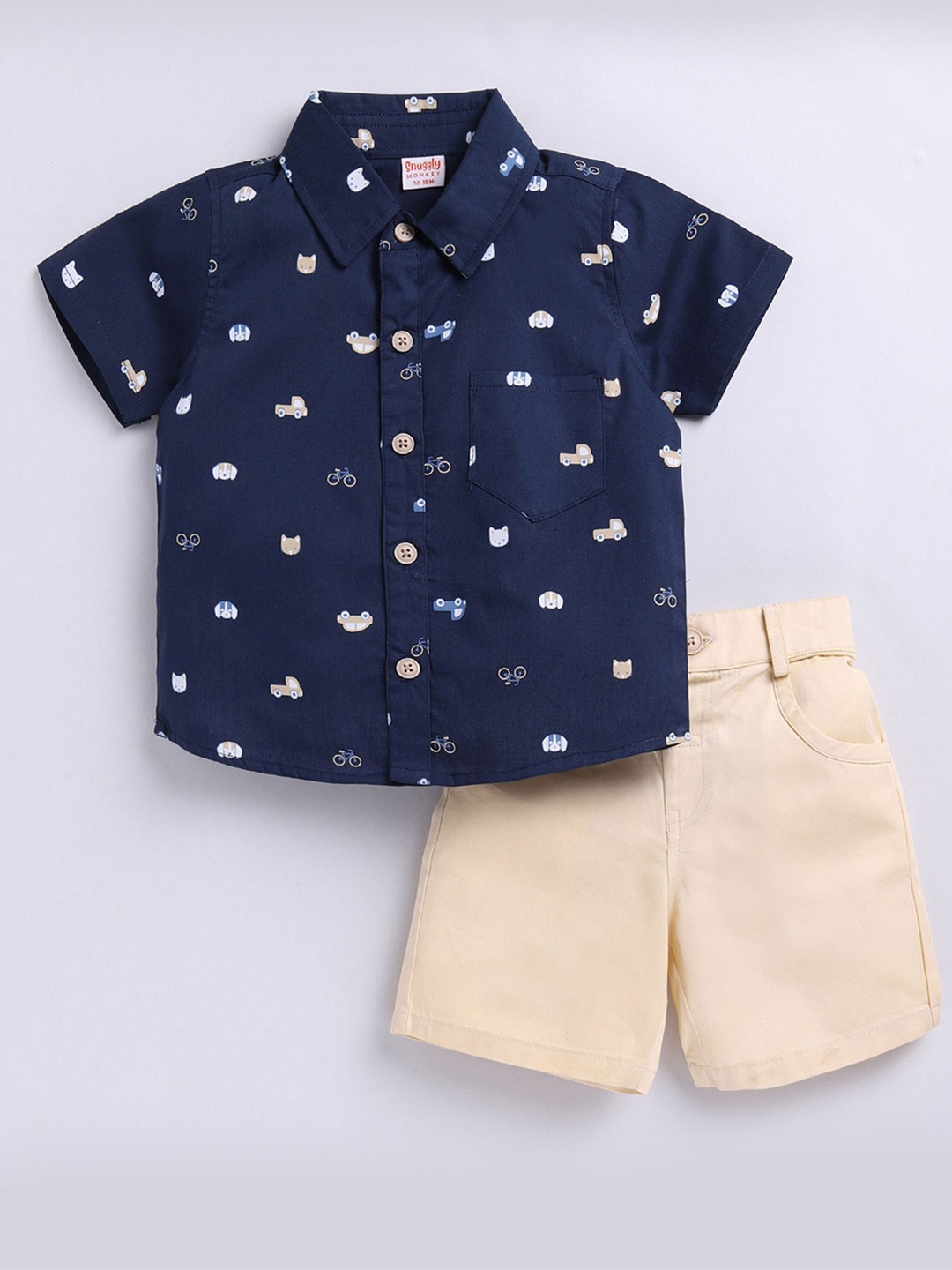 SNUGGLY MONKEY Boys Dog Car Printed Shirt Collar Pure Cotton Top with Shorts Set, Navy blue
SNUGGLY MONKEY Boys Dog Car Printed Shirt Collar Pure Cotton Top with Shorts Set, Navy blue