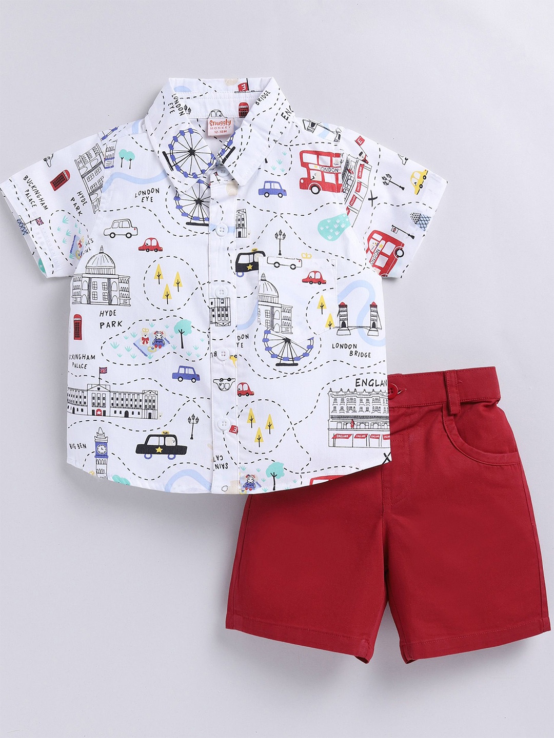 SNUGGLY MONKEY Boys London City Printed Shirt Collar Pure Cotton Top with Shorts Set, White
SNUGGLY MONKEY Boys London City Printed Shirt Collar Pure Cotton Top with Shorts Set, White