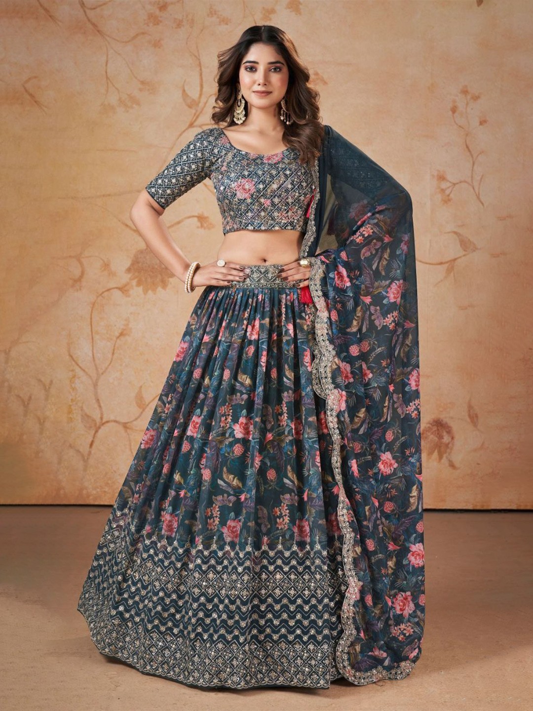 Kaizen TEXO FAB Embellished Sequinned Semi-Stitched Lehenga & Unstitched Blouse With Dupatta, Blue
Kaizen TEXO FAB Embellished Sequinned Semi-Stitched Lehenga & Unstitched Blouse With Dupatta, Blue