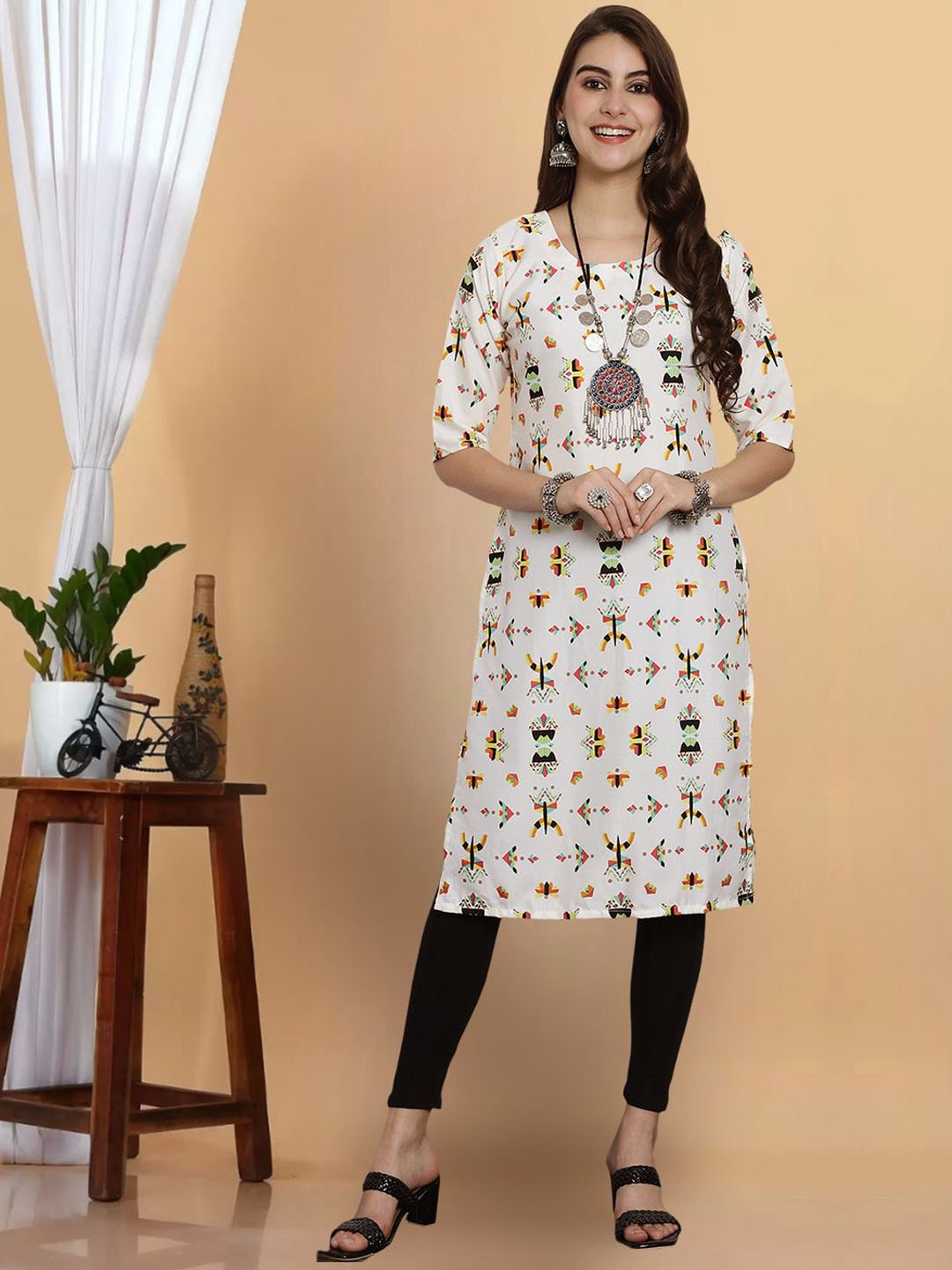 7Threads Women Quirky Printed Keyhole Neck Flared Sleeves Thread Work Floral Crepe Anarkali Kurta, Multi
7Threads Women Quirky Printed Keyhole Neck Flared Sleeves Thread Work Floral Crepe Anarkali Kurta, Multi