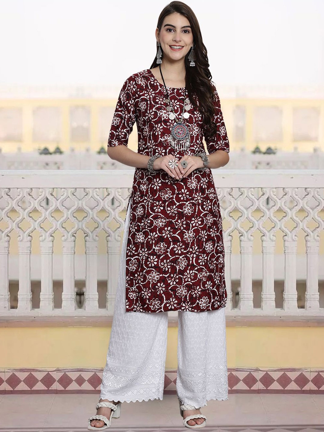 7Threads Women Floral Printed Cold-Shoulder Sleeves Thread Work Floral Crepe Kurta, Multi
7Threads Women Floral Printed Cold-Shoulder Sleeves Thread Work Floral Crepe Kurta, Multi