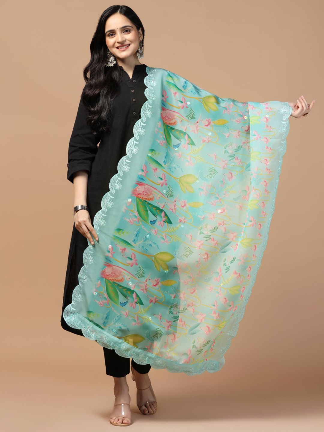 Kaizen TEXO FAB Floral Printed Embroidery Sequinned Organza Dupatta, Sea green
Kaizen TEXO FAB Floral Printed Embroidery Sequinned Organza Dupatta, Sea green