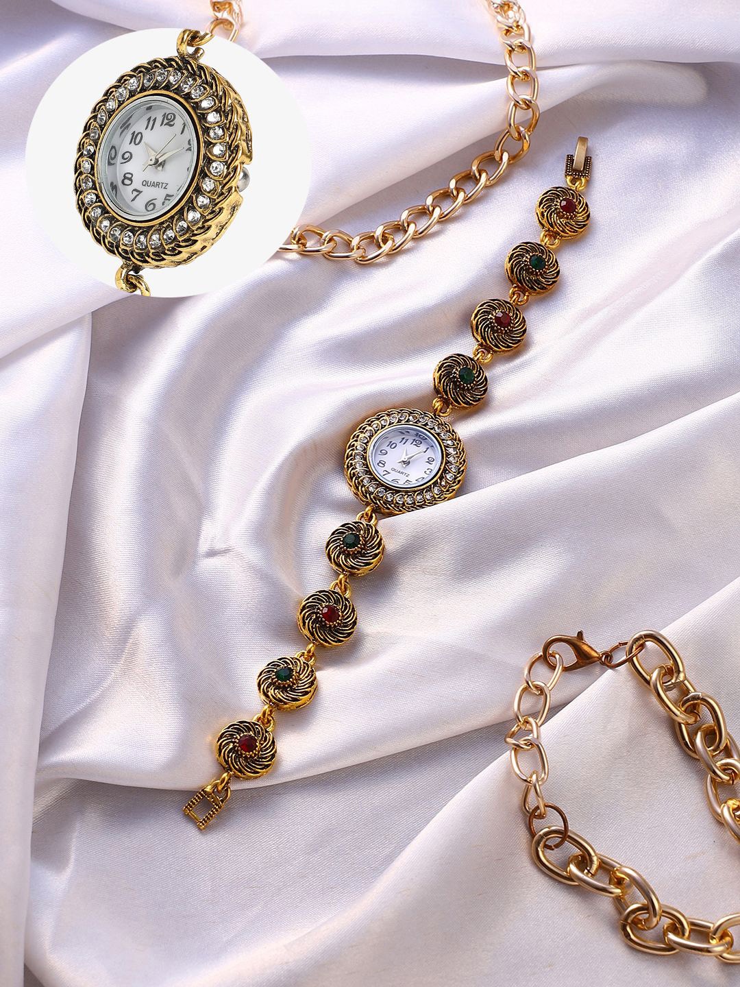 HAUTE SAUCE by Campus Sutra Women Embellished Dial & Stainless Steel Bracelet Style Straps Analogue Watch, Gold
HAUTE SAUCE by Campus Sutra Women Embellished Dial & Stainless Steel Bracelet Style Straps Analogue Watch, Gold