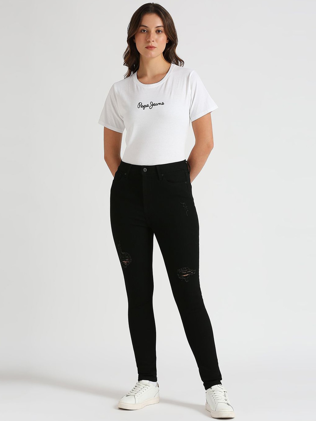 Pepe Jeans Women Dion Skinny Fit High-Rise Mildly Distressed Stretchable Jeans, Black
Pepe Jeans Women Dion Skinny Fit High-Rise Mildly Distressed Stretchable Jeans, Black