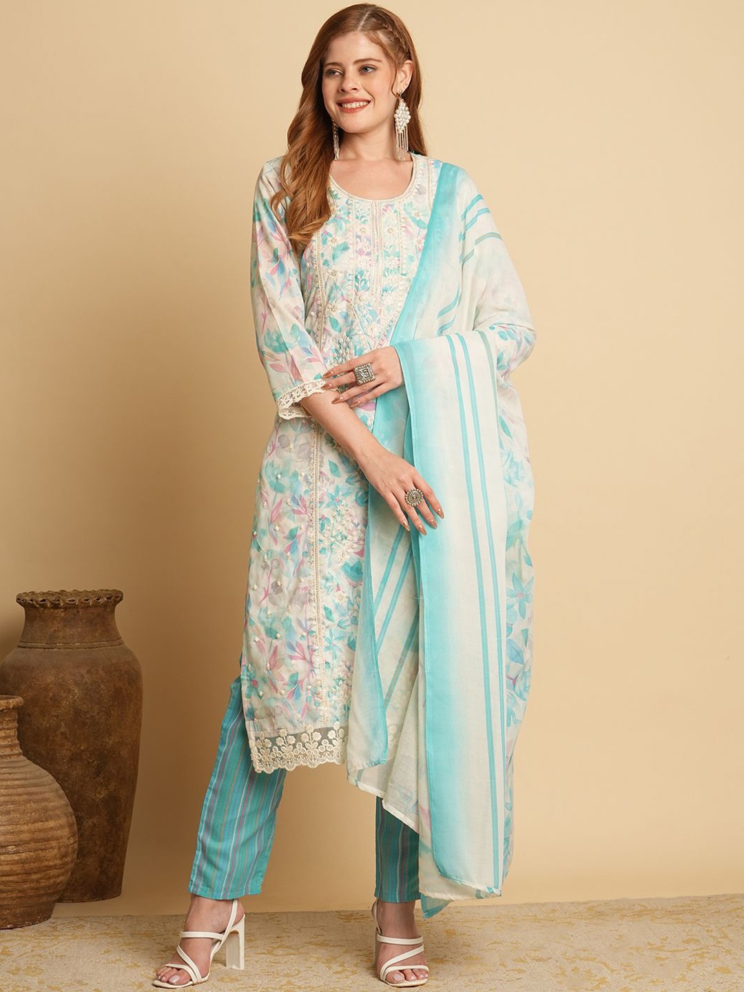 FASHOR Women Floral Printed Regular Thread Work Pure Cotton Kurta with Trousers & With Dupatta, Sea green
FASHOR Women Floral Printed Regular Thread Work Pure Cotton Kurta with Trousers & With Dupatta, Sea green