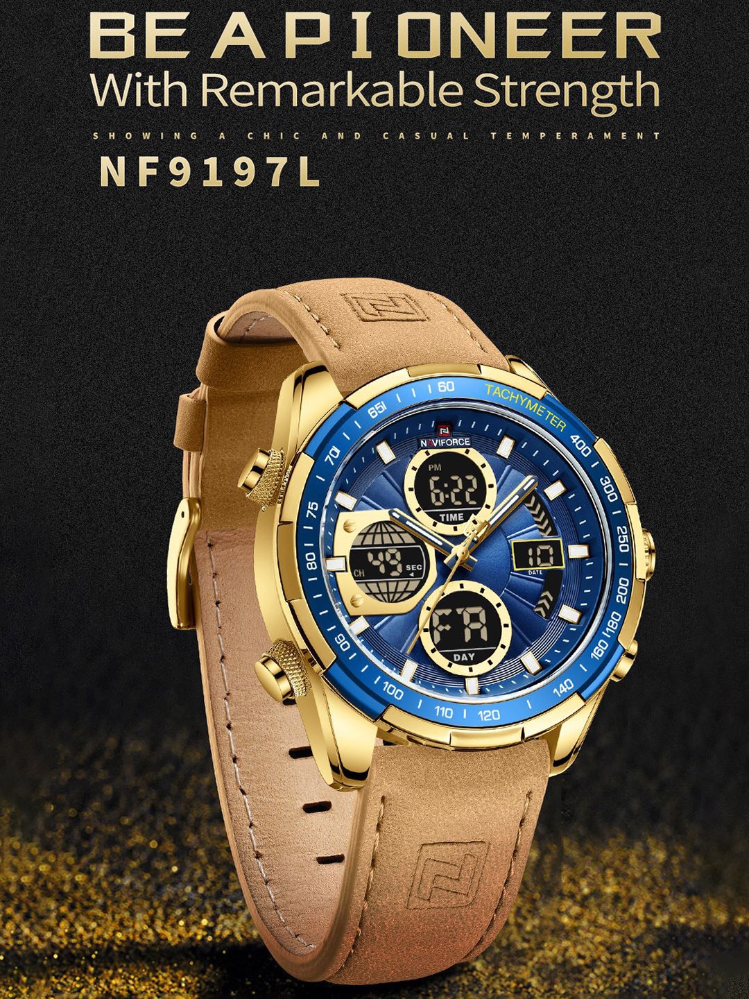 Naviforce Men Dial & Leather Bracelet Style Straps Analogue Multi Function Watch NF9197L GBEYBN, Blue
Naviforce Men Dial & Leather Bracelet Style Straps Analogue Multi Function Watch NF9197L GBEYBN, Blue