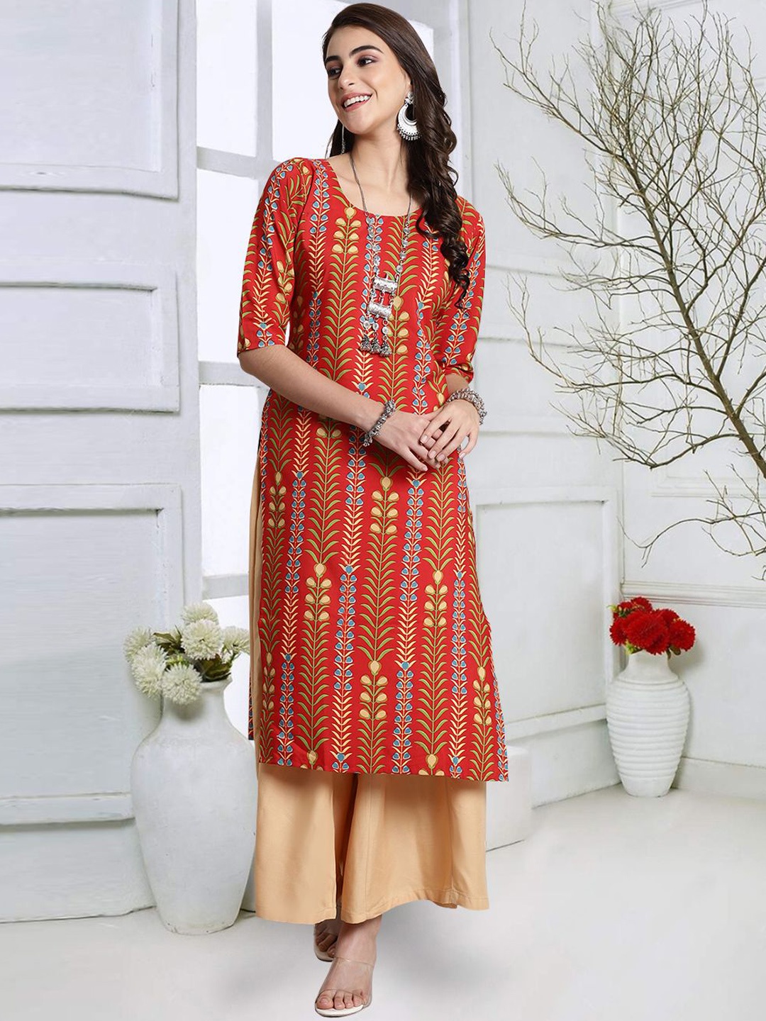 7Threads Women Geometric Striped Keyhole Neck Sequinned Floral Crepe Kurta, Multi
7Threads Women Geometric Striped Keyhole Neck Sequinned Floral Crepe Kurta, Multi