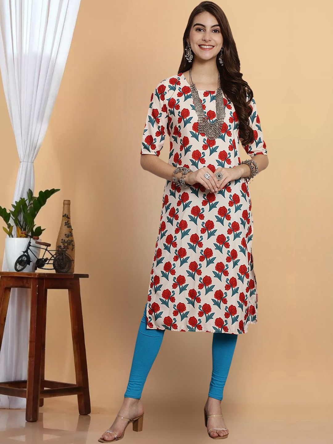 7Threads Women Floral Printed Keyhole Neck Flared Sleeves Thread Work Floral Crepe Kurta, Multi
7Threads Women Floral Printed Keyhole Neck Flared Sleeves Thread Work Floral Crepe Kurta, Multi