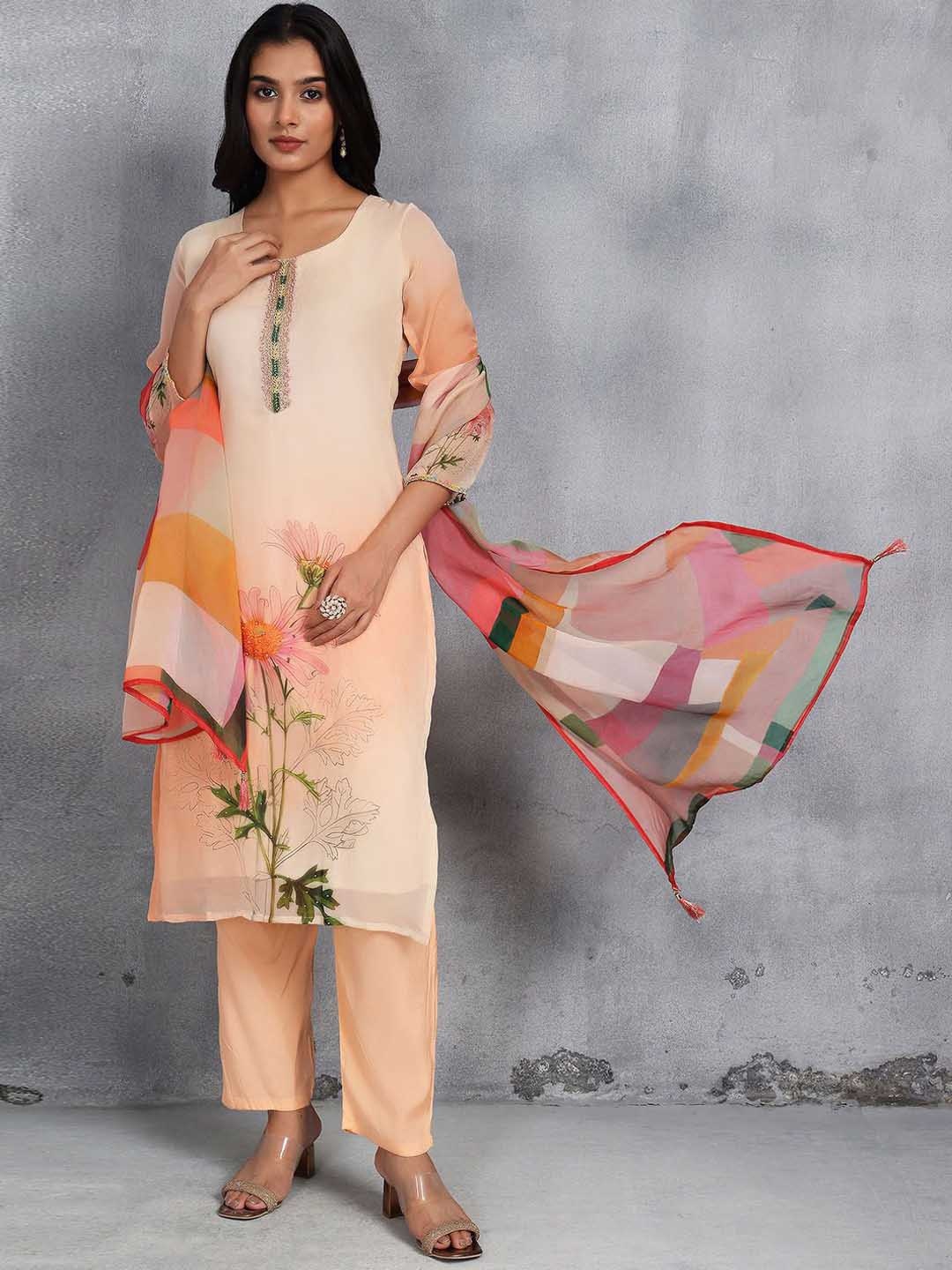 Rang by Indya Women Floral Printed Regular Kurta with Trousers & With Dupatta, Beige
Rang by Indya Women Floral Printed Regular Kurta with Trousers & With Dupatta, Beige