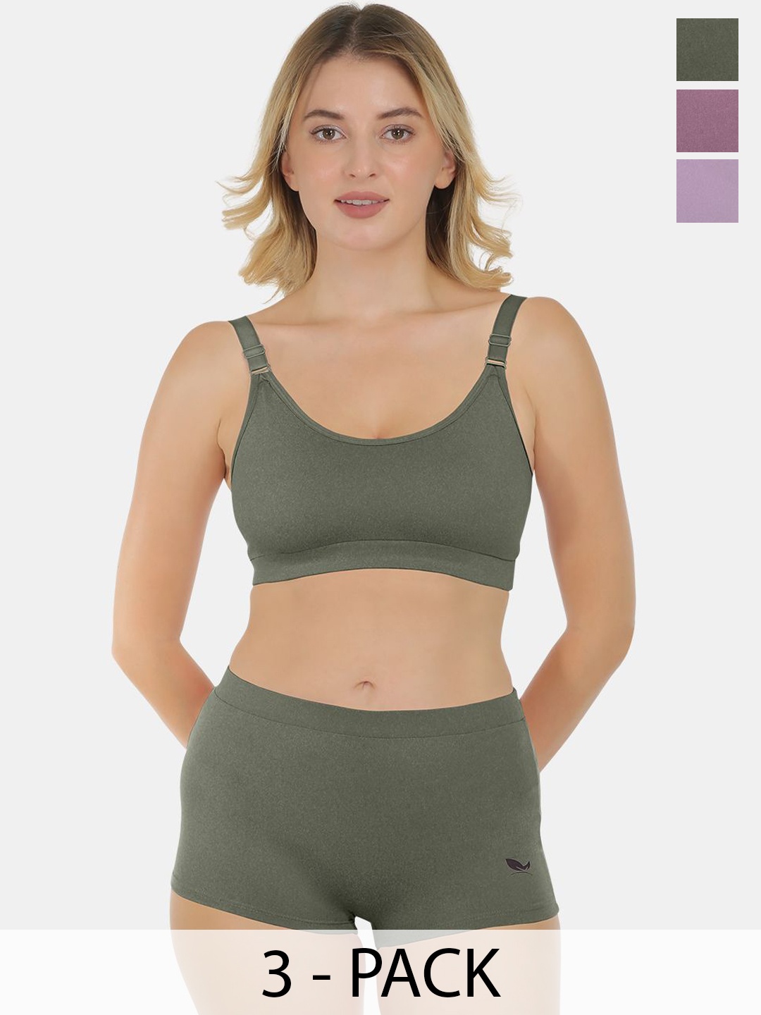 POOJA RAGENEE Pack Of 3 Non Padded Non Wired Lingerie Set ST12_3P_GRY_LV_PUR_30B, Olive
POOJA RAGENEE Pack Of 3 Non Padded Non Wired Lingerie Set ST12_3P_GRY_LV_PUR_30B, Olive