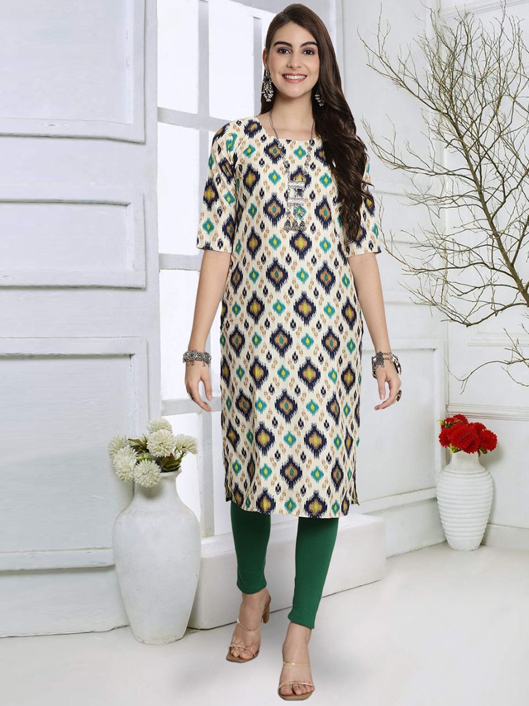 7Threads Women Geometric Printed Keyhole Neck Cold-Shoulder Sleeves Mirror Work Floral Crepe Kurta, Multi
7Threads Women Geometric Printed Keyhole Neck Cold-Shoulder Sleeves Mirror Work Floral Crepe Kurta, Multi