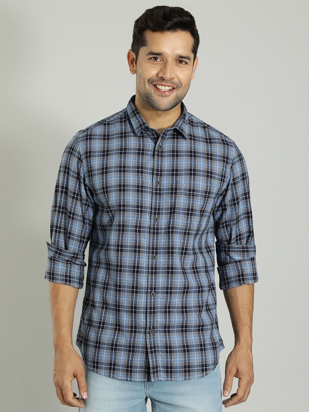 Indian Terrain Men India Slim Spread Collar Tartan Checked Cotton Slim Fit Casual Shirt, Blue
Indian Terrain Men India Slim Spread Collar Tartan Checked Cotton Slim Fit Casual Shirt, Blue