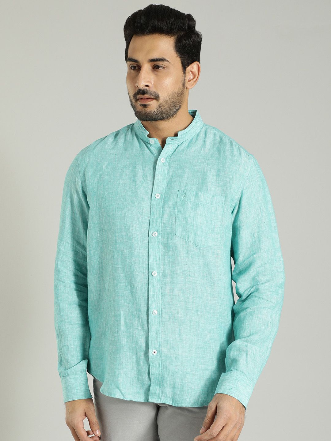 Indian Terrain Men India Slim Band Collar Solid Linen Slim Fit Casual Shirt, Turquoise blue
Indian Terrain Men India Slim Band Collar Solid Linen Slim Fit Casual Shirt, Turquoise blue
