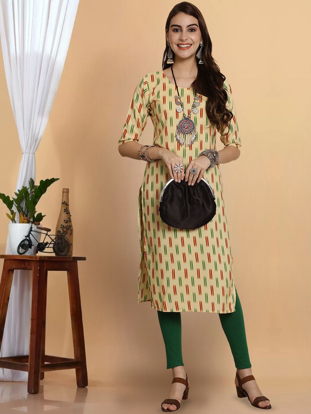 7Threads Women Striped Keyhole Neck Flared Sleeves Thread Work Floral Crepe Kurta, Multi
7Threads Women Striped Keyhole Neck Flared Sleeves Thread Work Floral Crepe Kurta, Multi