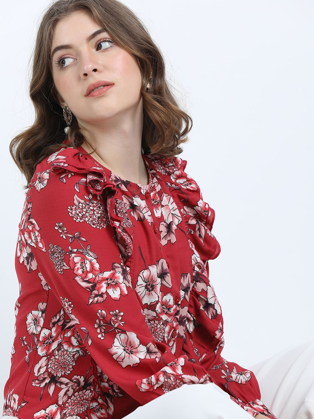 Tokyo Talkies Floral Print Tie-Up Neck Top, Rust 
Tokyo Talkies Floral Print Tie-Up Neck Top, Rust