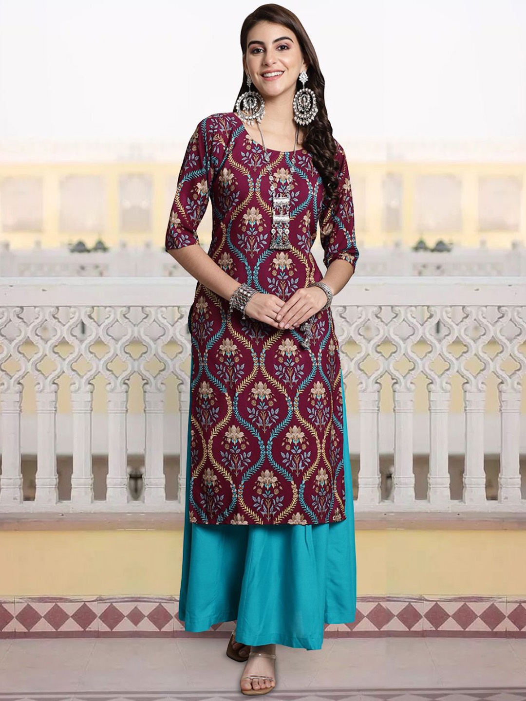 7Threads Women Floral Embroidered Flared Sleeves Thread Work Floral Crepe Anarkali Kurta, Multi
7Threads Women Floral Embroidered Flared Sleeves Thread Work Floral Crepe Anarkali Kurta, Multi