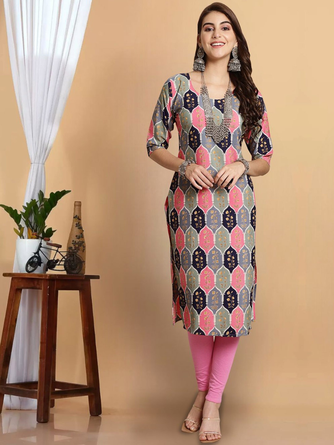 7Threads Women Floral Embroidered Flared Sleeves Thread Work Floral Crepe Kurta, Multi
7Threads Women Floral Embroidered Flared Sleeves Thread Work Floral Crepe Kurta, Multi