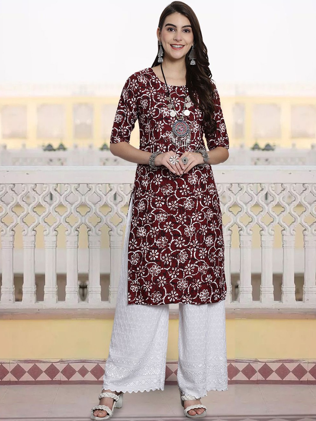7Threads Women Floral Printed Cold-Shoulder Sleeves Thread Work Floral Crepe Kurta, Multi
7Threads Women Floral Printed Cold-Shoulder Sleeves Thread Work Floral Crepe Kurta, Multi
