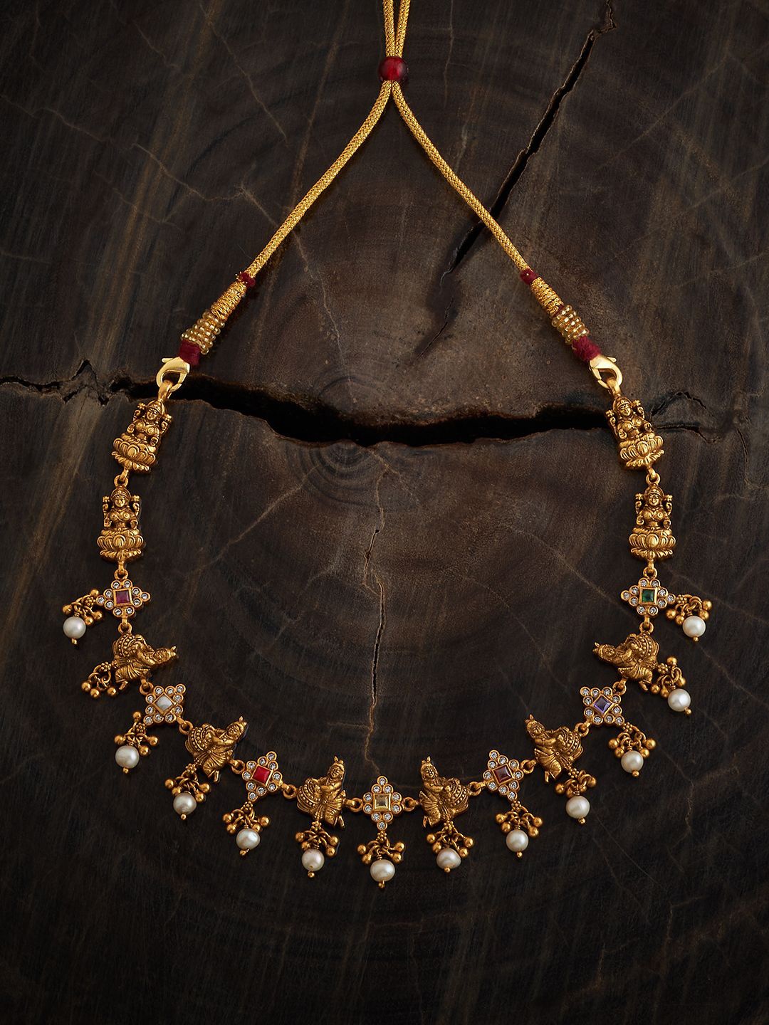 Kushal's Fashion Jewellery 92.5 Pure Silver Gold-Plated Studded Navaratna Temple Necklace
Kushal's Fashion Jewellery 92.5 Pure Silver Gold-Plated Studded Navaratna Temple Necklace