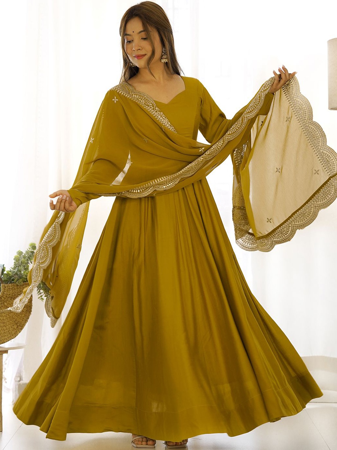 ZIBLON Women Regular Chanderi Cotton Kurta with Trousers & With Dupatta, Mustard
ZIBLON Women Regular Chanderi Cotton Kurta with Trousers & With Dupatta, Mustard