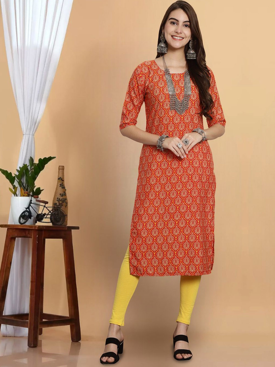 7Threads Women Ethnic Motifs Printed Mirror Work Floral Crepe Anarkali Kurta, Multi
7Threads Women Ethnic Motifs Printed Mirror Work Floral Crepe Anarkali Kurta, Multi