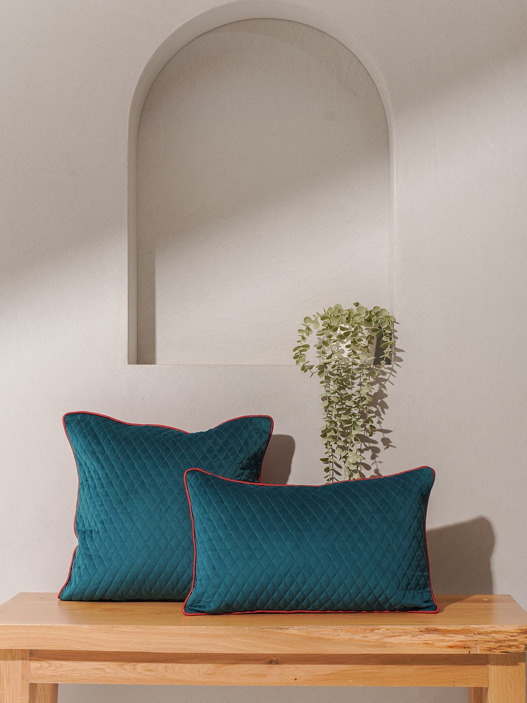 India Circus by Krsnaa Mehta Teal Green & Red Geometric Velvet Square Cushion Covers
India Circus by Krsnaa Mehta Teal Green & Red Geometric Velvet Square Cushion Covers