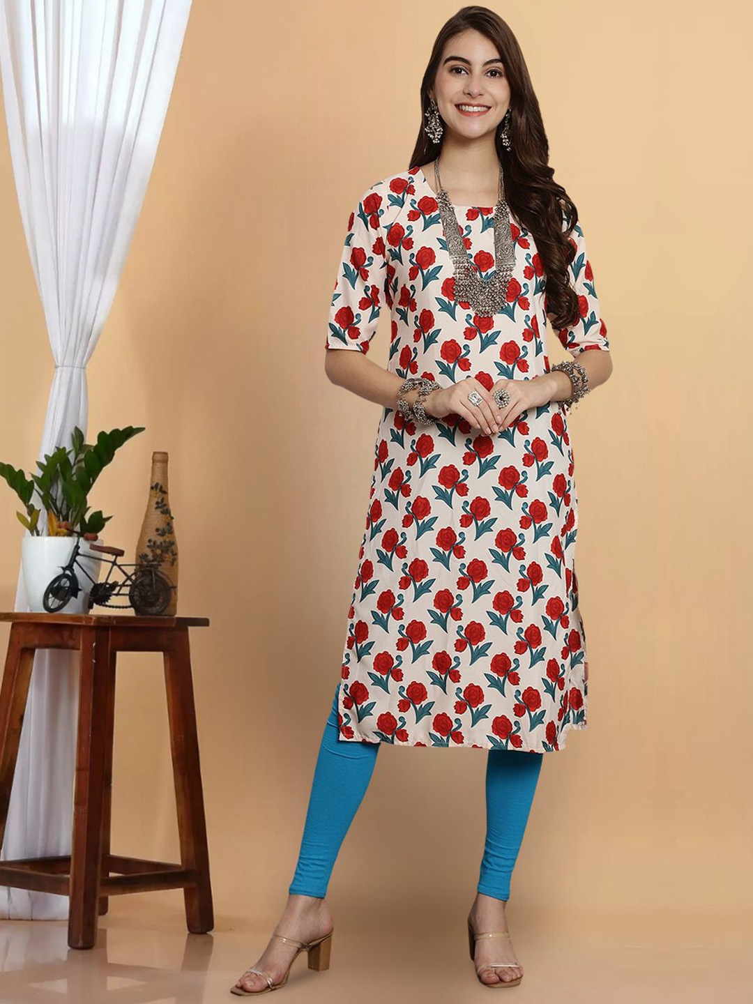 7Threads Women Floral Printed Keyhole Neck Flared Sleeves Thread Work Floral Crepe Kurta, Multi
7Threads Women Floral Printed Keyhole Neck Flared Sleeves Thread Work Floral Crepe Kurta, Multi
