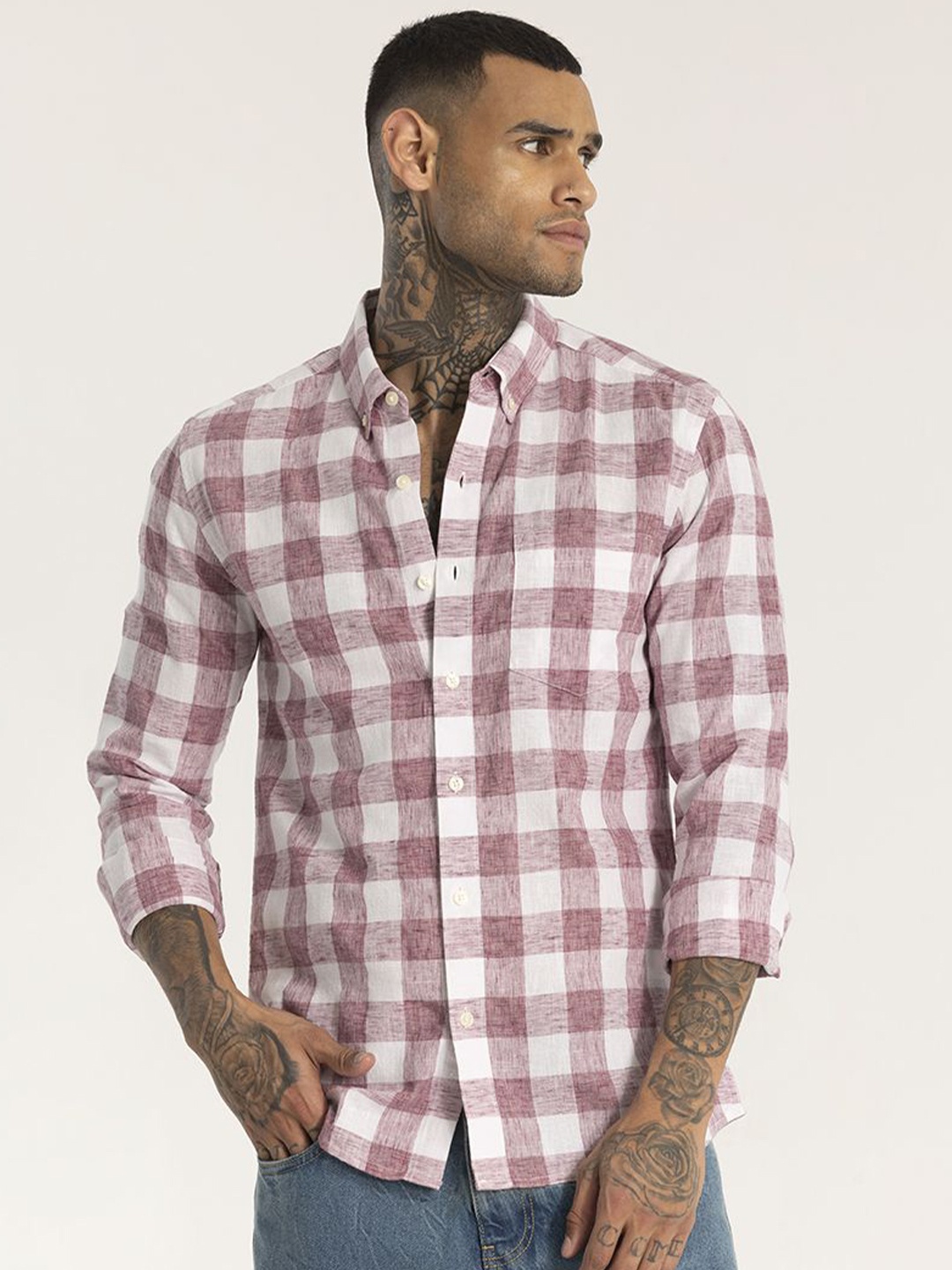 Snitch Men Smart Button-Down Collar Tartan Checked Linen Slim Fit Casual Shirt, Mauve
Snitch Men Smart Button-Down Collar Tartan Checked Linen Slim Fit Casual Shirt, Mauve