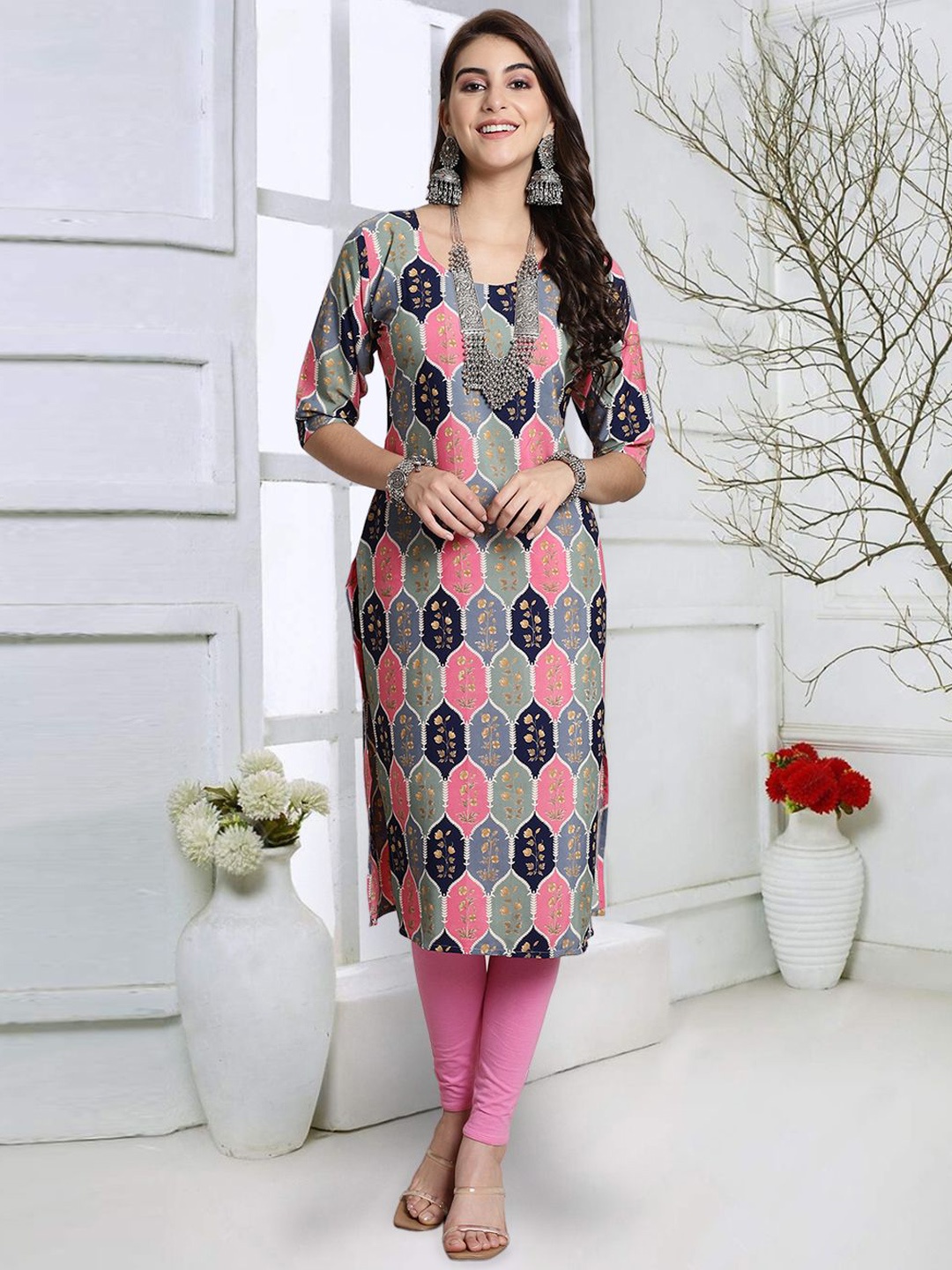 7Threads Women Printed Keyhole Neck Flared Sleeves Thread Work Floral Crepe Kurta, Multi
7Threads Women Printed Keyhole Neck Flared Sleeves Thread Work Floral Crepe Kurta, Multi