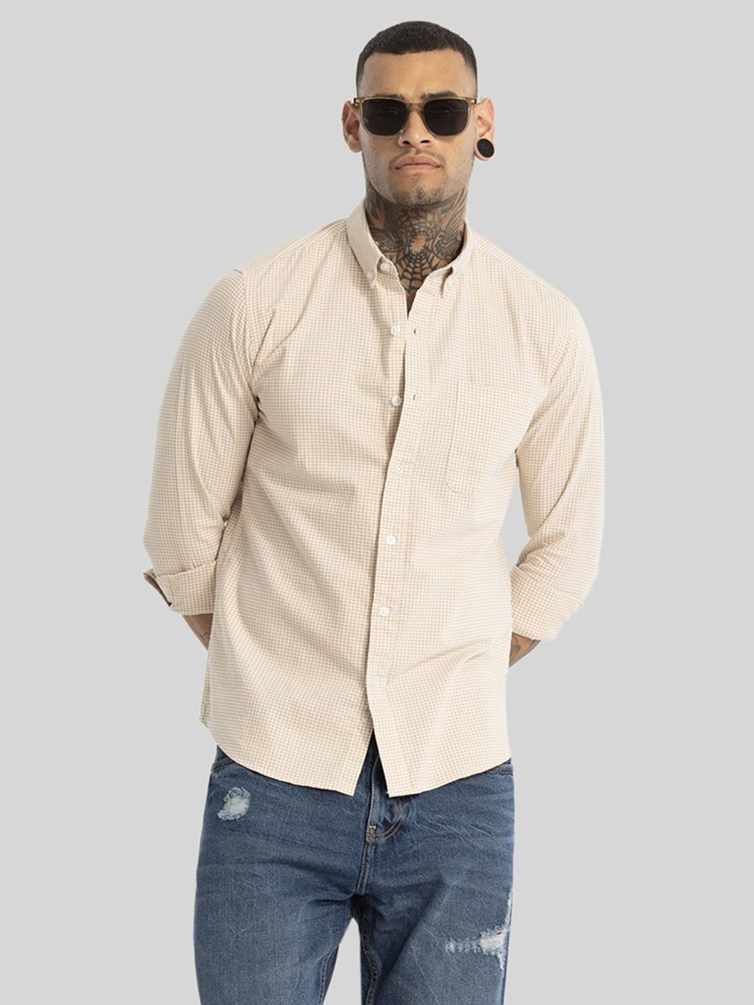 Snitch Men Smart Button-Down Collar Micro Checked Cotton Slim Fit Casual Shirt, Cream
Snitch Men Smart Button-Down Collar Micro Checked Cotton Slim Fit Casual Shirt, Cream