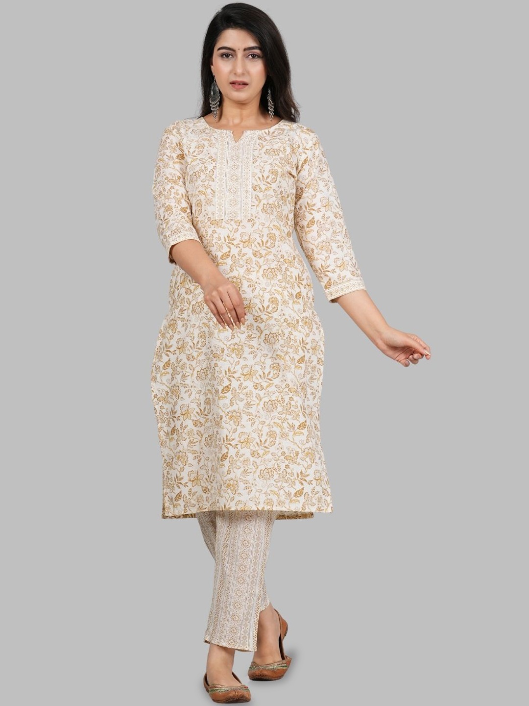 P3D CREATION Floral Printed Notch Neck Pure Cotton Straight Kurta with Trousers, Beige
P3D CREATION Floral Printed Notch Neck Pure Cotton Straight Kurta with Trousers, Beige