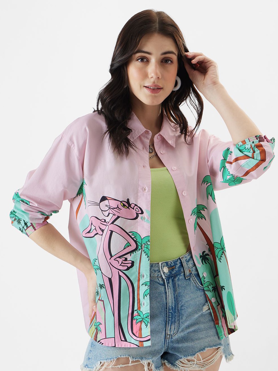 The Souled Store Women Spread Collar Graphic Printed Cotton Oversized Casual Shirt, Pink
The Souled Store Women Spread Collar Graphic Printed Cotton Oversized Casual Shirt, Pink