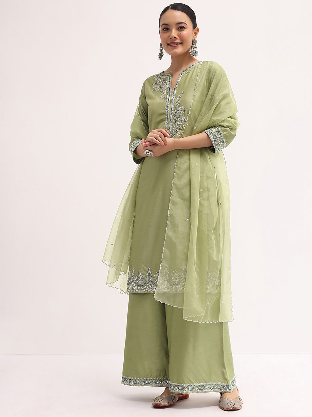 KALKI Fashion Floral Embroidered Sequinned Kurta with Palazzos & Dupatta, Green
KALKI Fashion Floral Embroidered Sequinned Kurta with Palazzos & Dupatta, Green