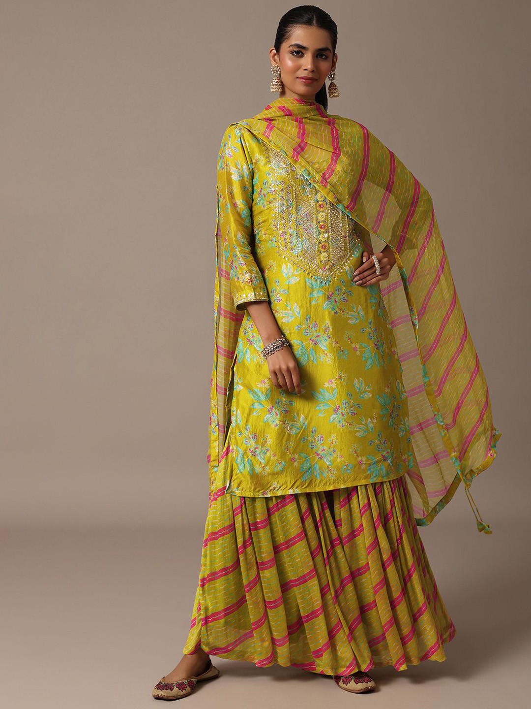 KALKI Fashion Floral Printed Sequinned Kurta with Sharara & Dupatta, Green
KALKI Fashion Floral Printed Sequinned Kurta with Sharara & Dupatta, Green
